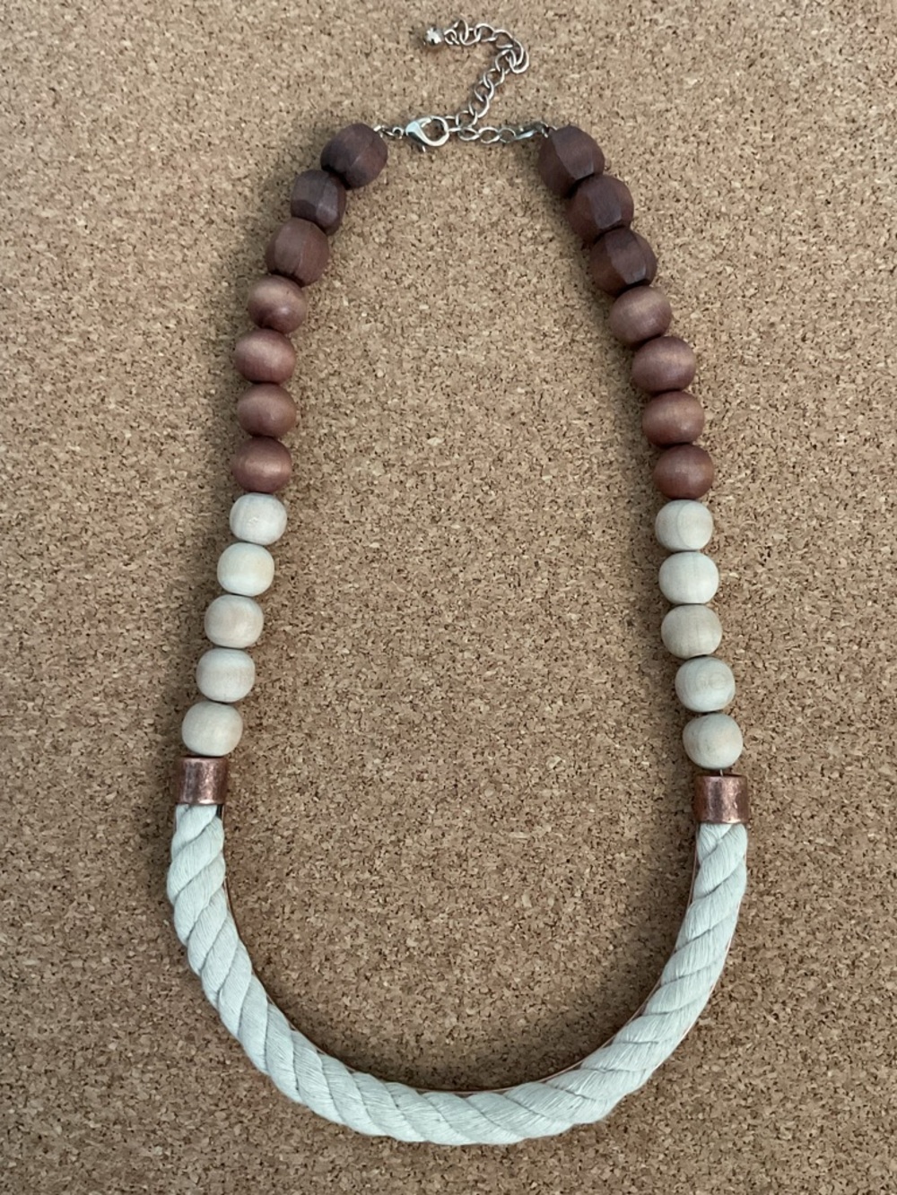 Beaded Rope Statement Necklace in Brown and Cream